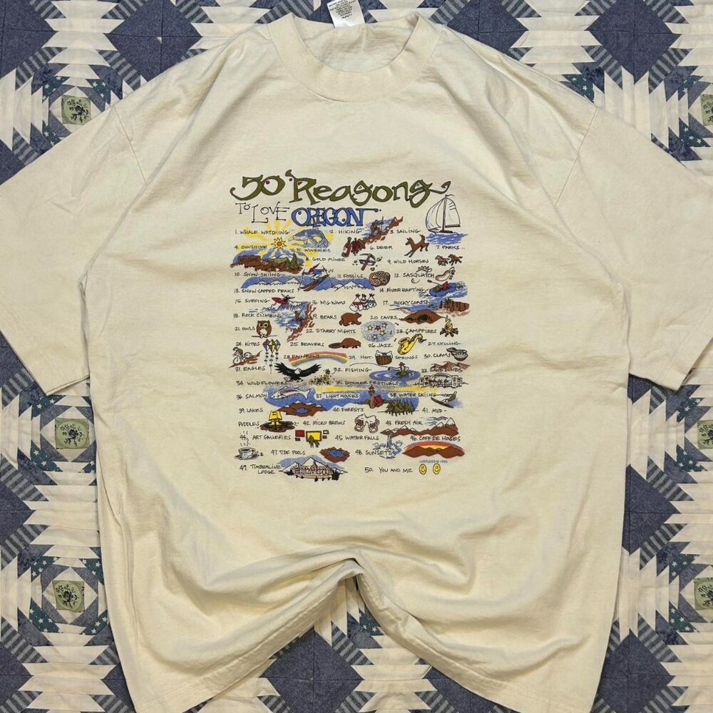 Vintage 90s White Short Sleeve Tee - "50 Reasons to Love Oregon"